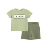 Pistachio Green Mallard Duck Smocked Shirt and Shorts Set - Lil Cactus
