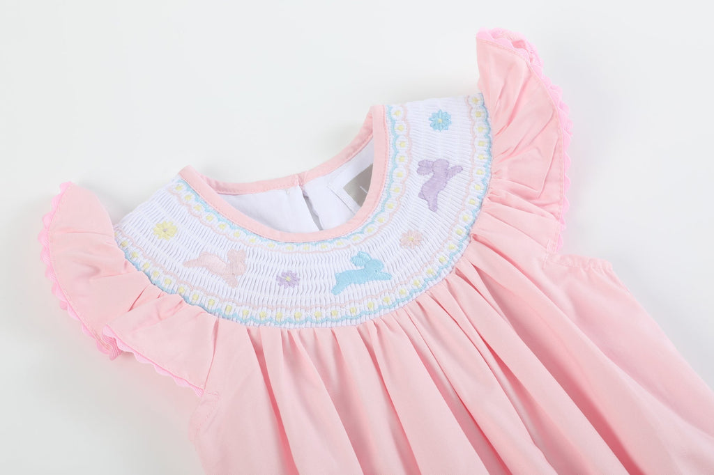 Pretty Pink Easter Bunny Smocked Flutter Romper - Lil Cactus