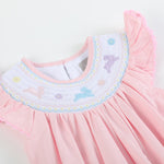 Pretty Pink Easter Bunny Smocked Flutter Romper - Lil Cactus