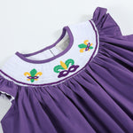 Purple and Gingham Mardi Gras Smocked Bishop Dress - Lil Cactus