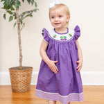 Purple and Gingham Mardi Gras Smocked Bishop Dress - Lil Cactus