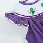 Purple and Gingham Mardi Gras Smocked Bishop Dress - Lil Cactus