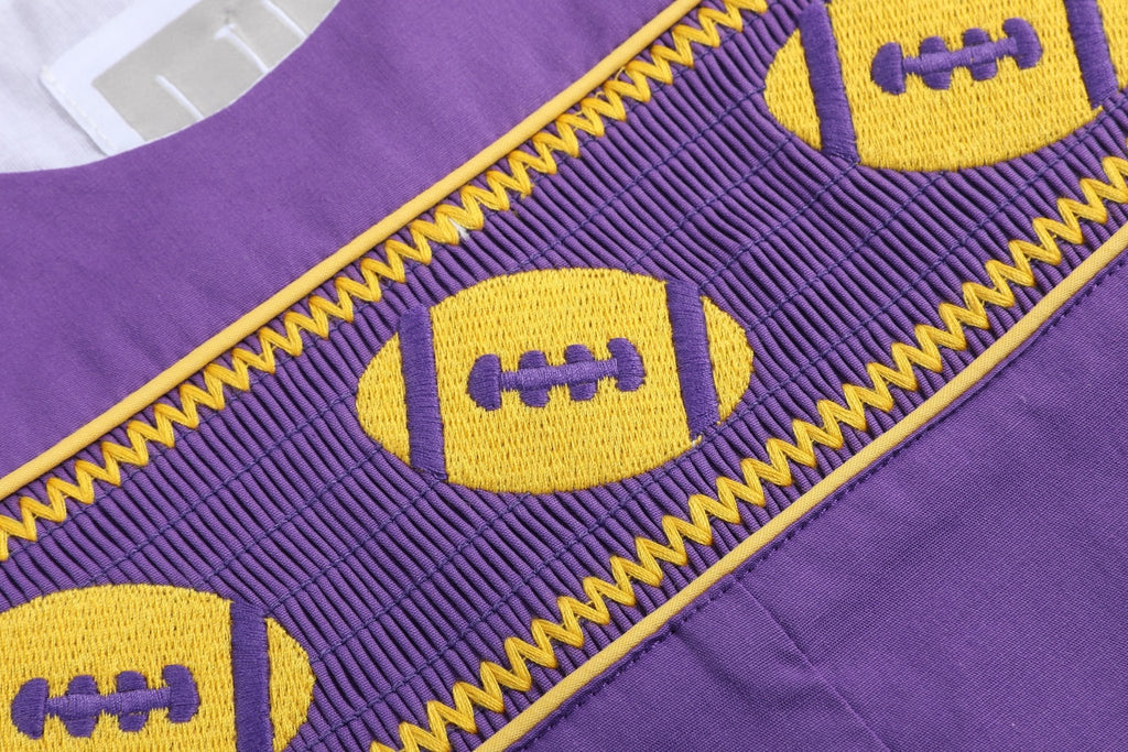 Purple and Gold Football Smocked Overalls - Lil Cactus