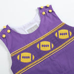 Purple and Gold Football Smocked Overalls - Lil Cactus