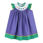 Purple and Green Mardi Gras Smocked Bishop Dress - Lil Cactus