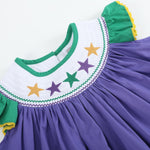 Purple and Green Mardi Gras Smocked Bishop Dress - Lil Cactus