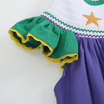 Purple and Green Mardi Gras Smocked Bishop Dress - Lil Cactus