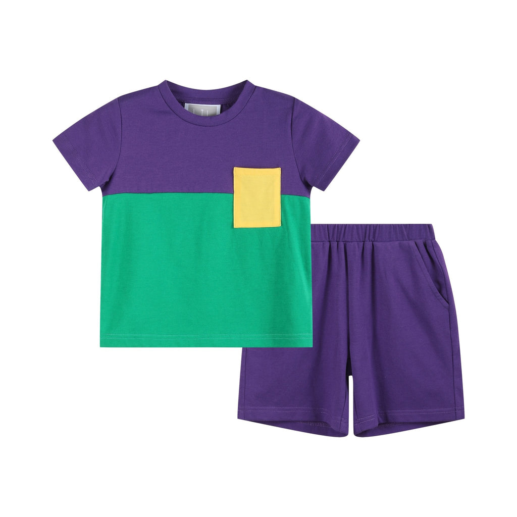 Purple, Green and Gold Mardi Gras Short and Shirt Set - Lil Cactus