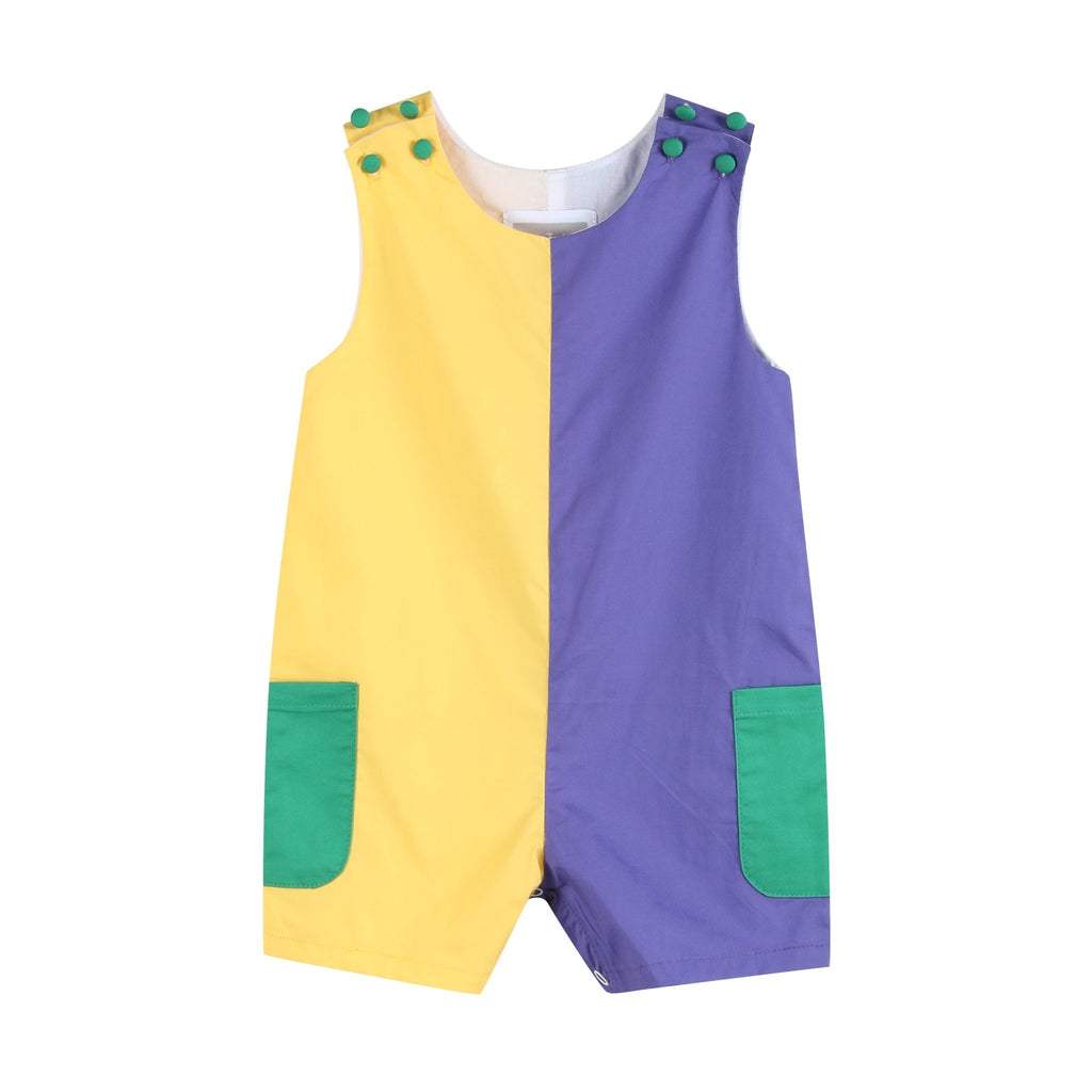 Purple, Green and Gold Mardi Gras Shortalls - Lil Cactus