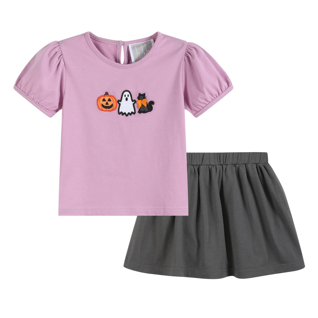 Purple Halloween Ruffle Top and Gray Skort Set - Lil Cactus