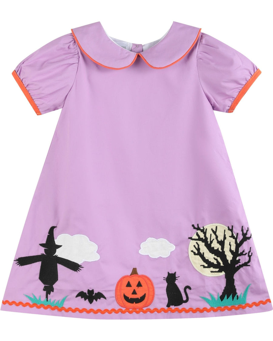 Purple Halloween Scene Girls Dress - Lil Cactus