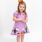 Purple Halloween Scene Girls Dress - Lil Cactus