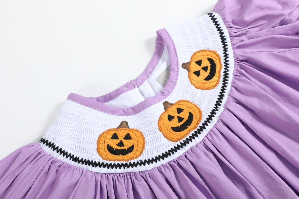 Purple Halloween Smocked Bishop Dress - Lil Cactus
