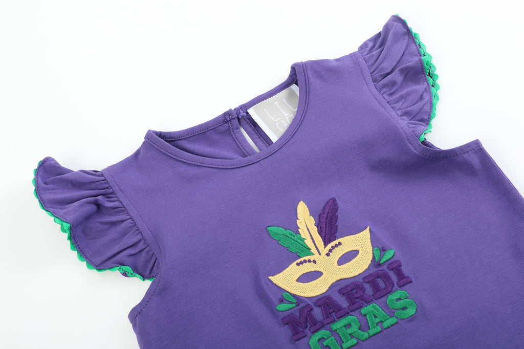 Purple Mardi Gras Applique Ruffle Shirt - Lil Cactus