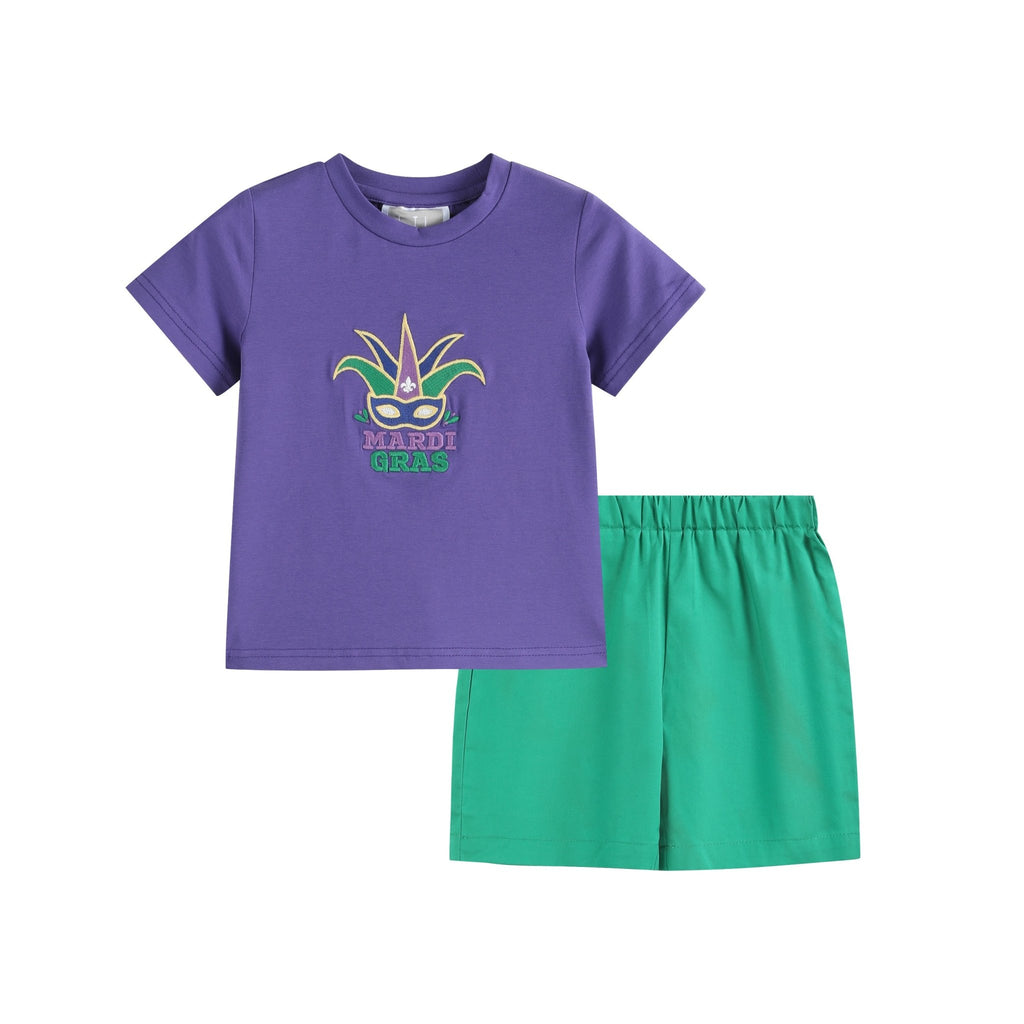 Purple Mardi Gras Applique Shirt and Shorts Set - Lil Cactus