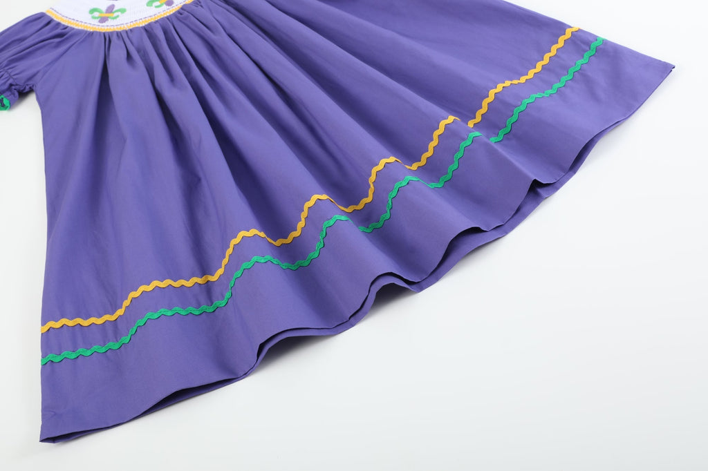 Purple Mardi Gras Smocked Bishop Dress - Lil Cactus