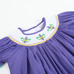 Purple Mardi Gras Smocked Bishop Dress - Lil Cactus