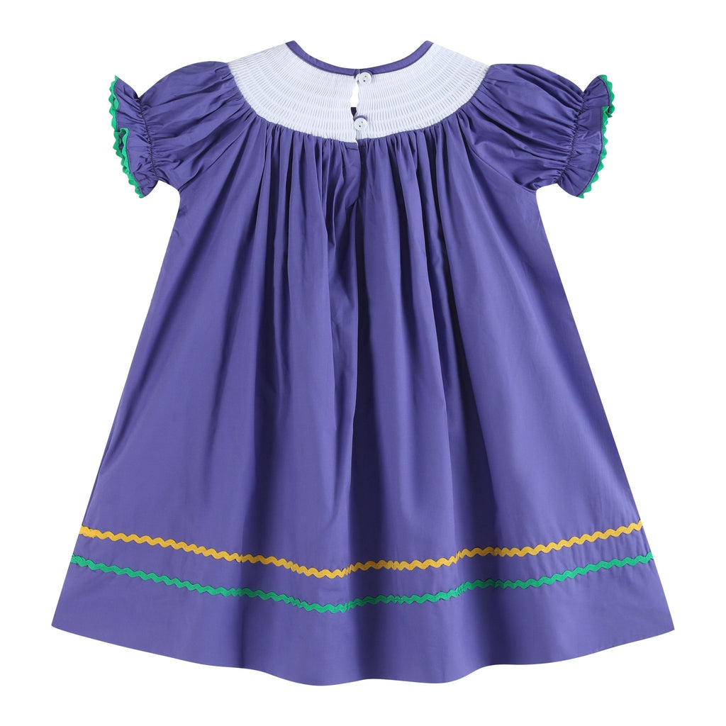 Purple Mardi Gras Smocked Bishop Dress - Lil Cactus