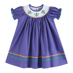 Purple Mardi Gras Smocked Bishop Dress - Lil Cactus