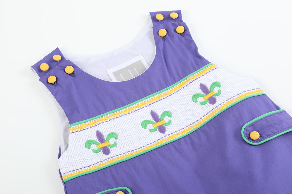 Purple Mardi Gras Smocked JonJons - Lil Cactus