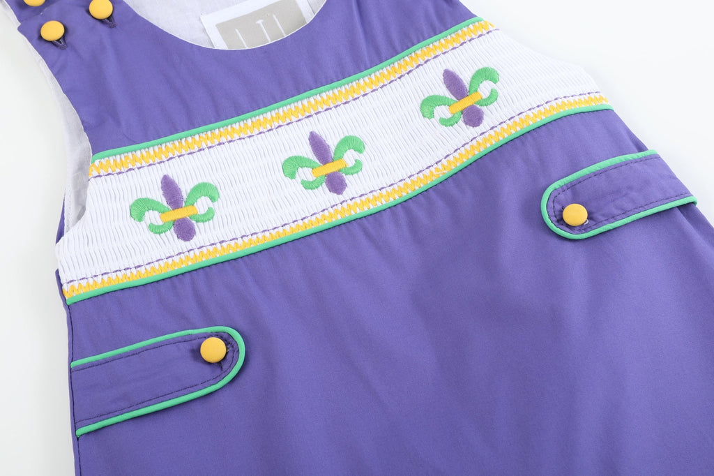 Purple Mardi Gras Smocked JonJons - Lil Cactus