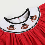 Red and Black Football Smocked Bishop Dress - Lil Cactus