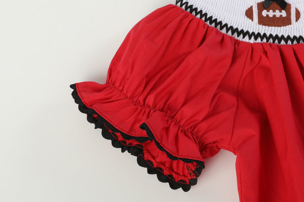 Red and Black Football Smocked Bishop Dress - Lil Cactus