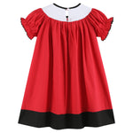 Red and Black Football Smocked Bishop Dress - Lil Cactus