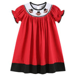 Red and Black Football Smocked Bishop Dress - Lil Cactus