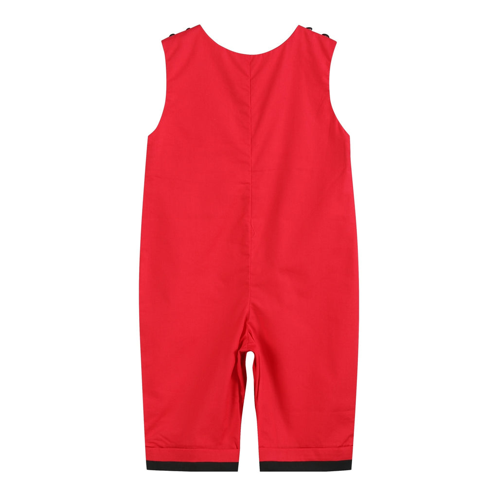 Red and Black Football Smocked Overalls - Lil Cactus