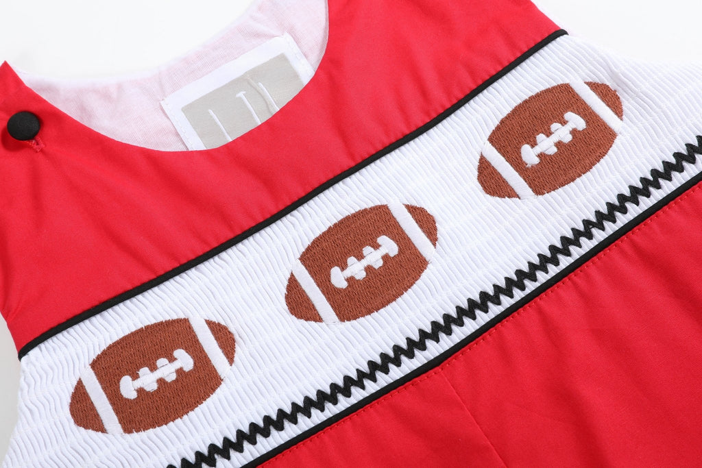 Red and Black Football Smocked Overalls - Lil Cactus