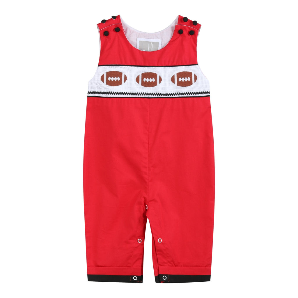 Red and Black Football Smocked Overalls - Lil Cactus