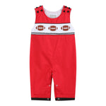 Red and Black Football Smocked Overalls - Lil Cactus