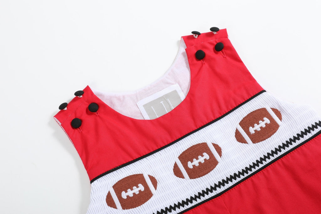 Red and Black Football Smocked Overalls - Lil Cactus