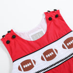 Red and Black Football Smocked Overalls - Lil Cactus