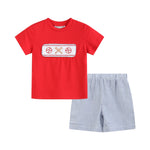 Red and Blue Baseball Smocked Shirt and Shorts Set - Lil Cactus