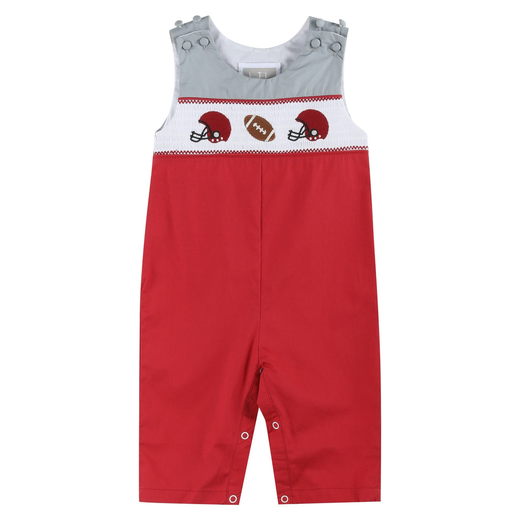 Red and Gray Football Smocked Overalls - Lil Cactus