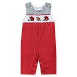 Red and Gray Football Smocked Overalls - Lil Cactus