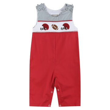 Red and Gray Football Smocked Overalls - Lil Cactus