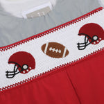 Red and Gray Football Smocked Overalls - Lil Cactus