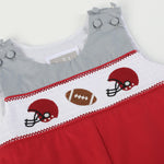 Red and Gray Football Smocked Overalls - Lil Cactus