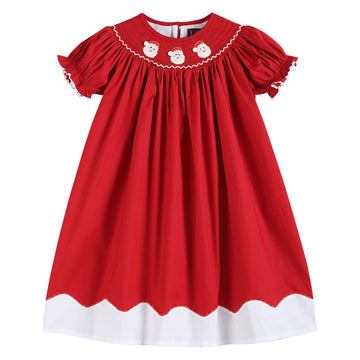 Red and White Santa Smocked Bishop Dress - Lil Cactus