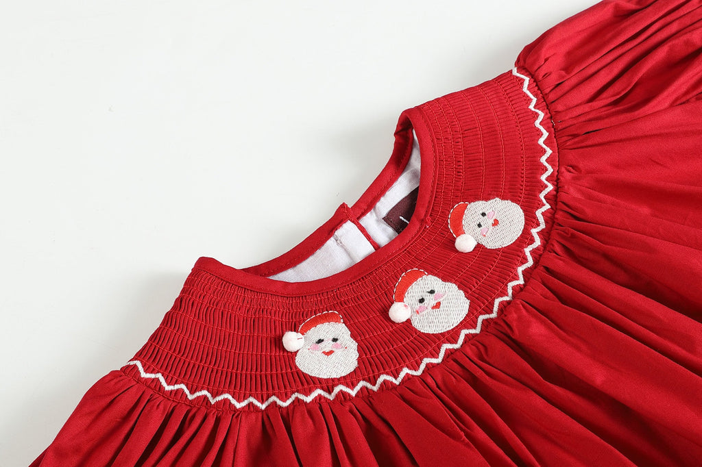 Red and White Santa Smocked Bishop Dress - Lil Cactus