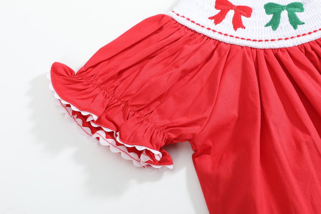 Red Christmas Bows Smocked Bishop Dress - Lil Cactus