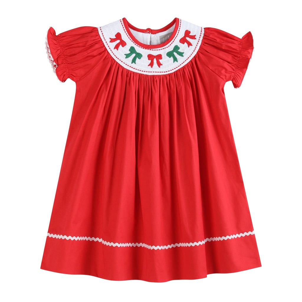 Red Christmas Bows Smocked Bishop Dress - Lil Cactus