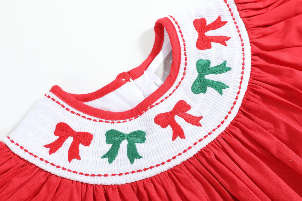 Red Christmas Bows Smocked Bishop Dress - Lil Cactus