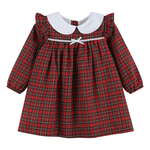 Red Christmas Plaid Colllared Ruffle Dress - Lil Cactus