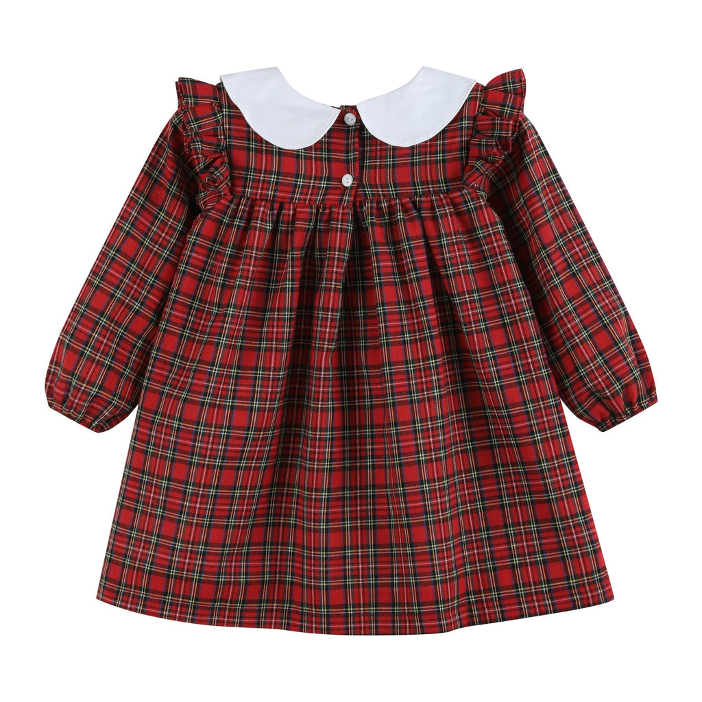 Red Christmas Plaid Colllared Ruffle Dress - Lil Cactus