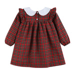 Red Christmas Plaid Colllared Ruffle Dress - Lil Cactus