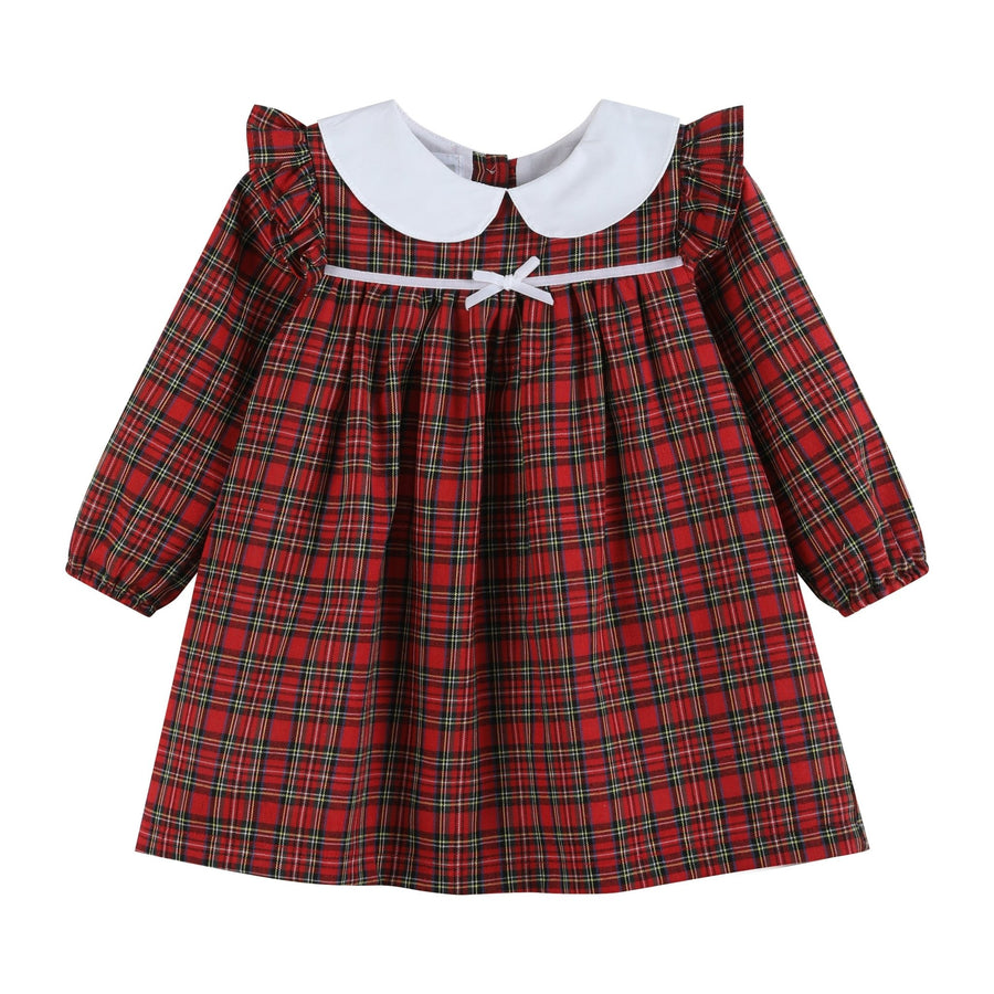 Red Christmas Plaid Colllared Ruffle Dress - Lil Cactus